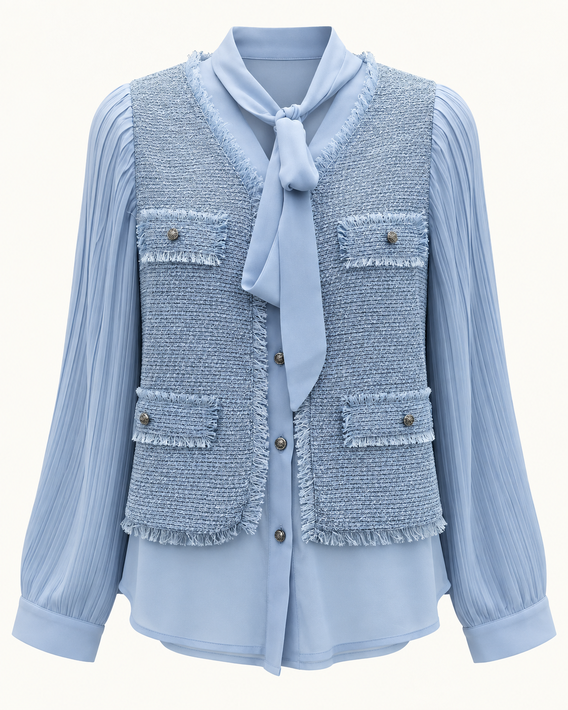 Light blue tweed skirt set 80125 – top front close