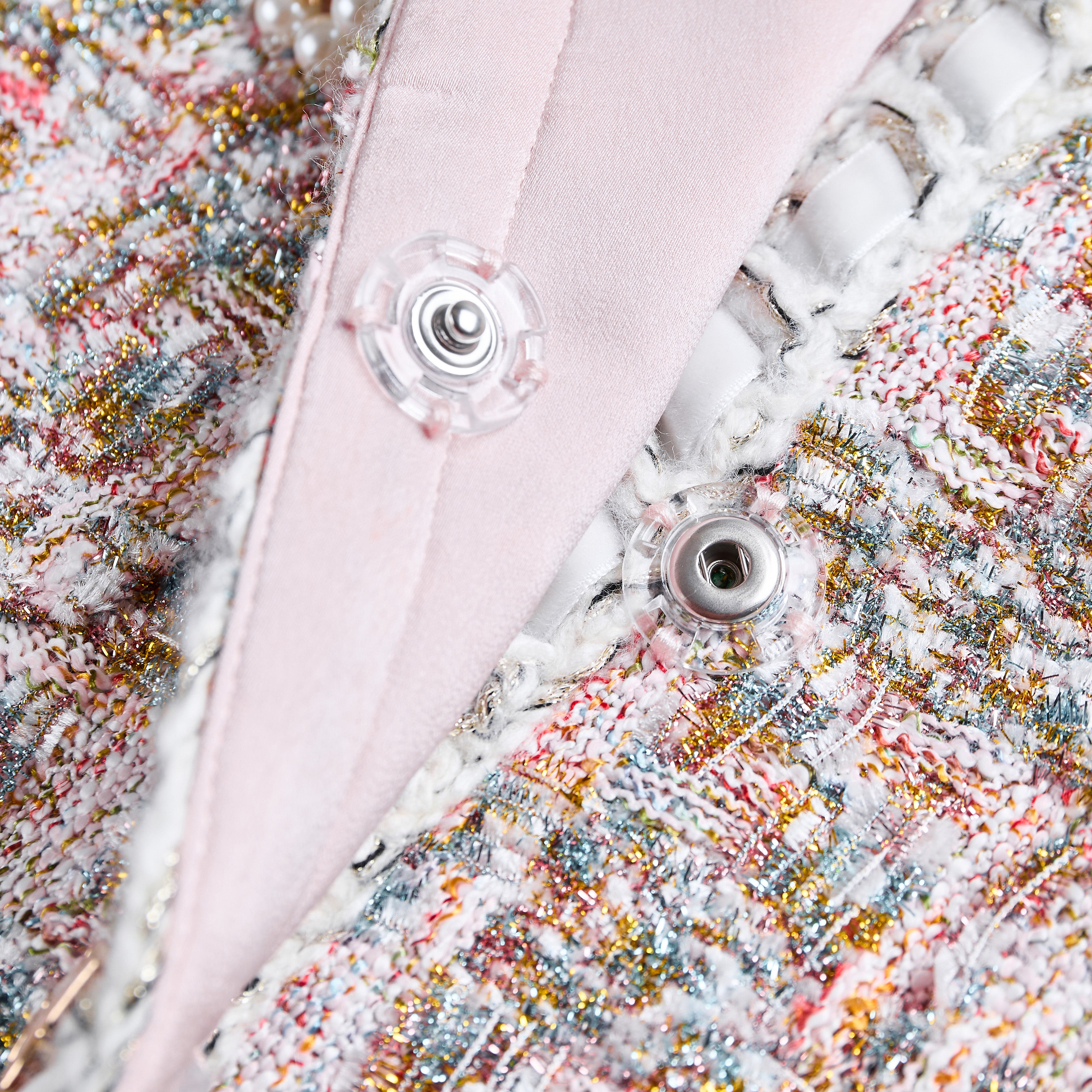 Colorful tweed jacket with butterfly button-Pink gold - Heemalaya