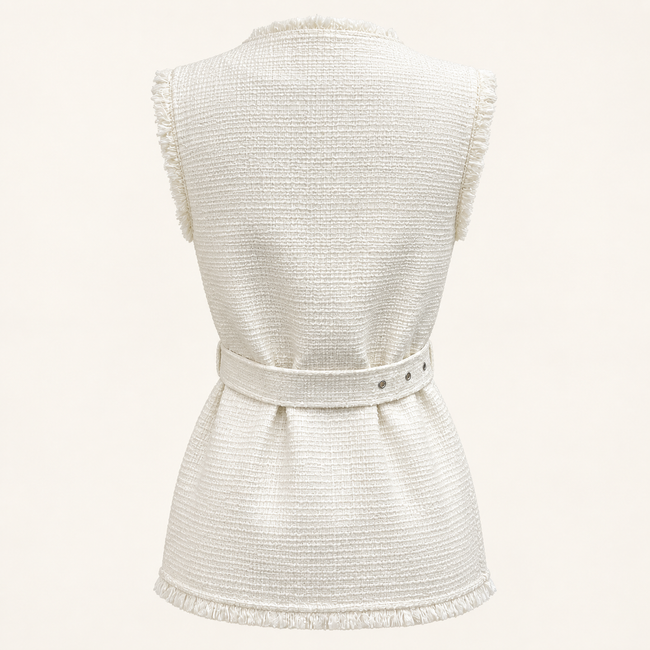 White Belted Tweed Vest for Women