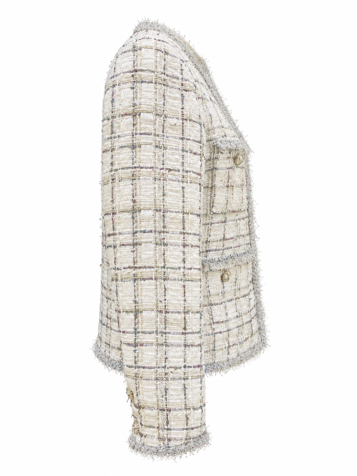 Side view of Quiet Authority ivory tweed jacket