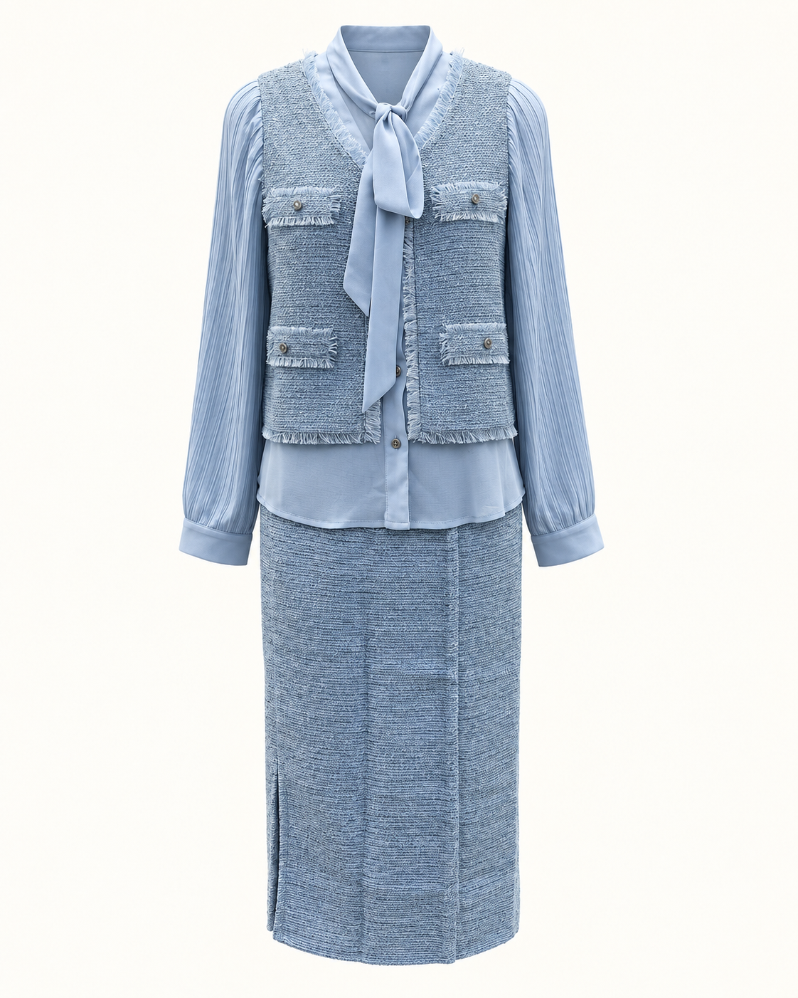 Light blue tweed skirt set 80125 – set front close