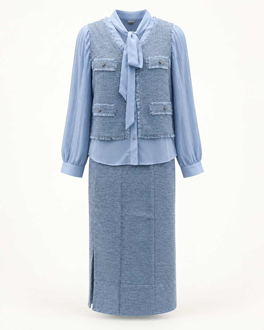 Light blue tweed skirt set 80125 – set front