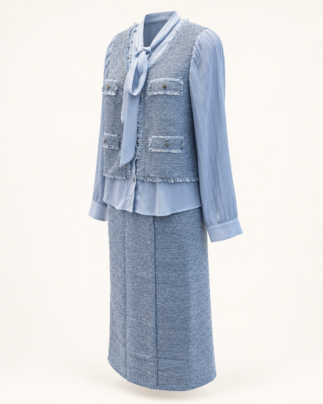 Light blue tweed skirt set 80125 – set three quarter