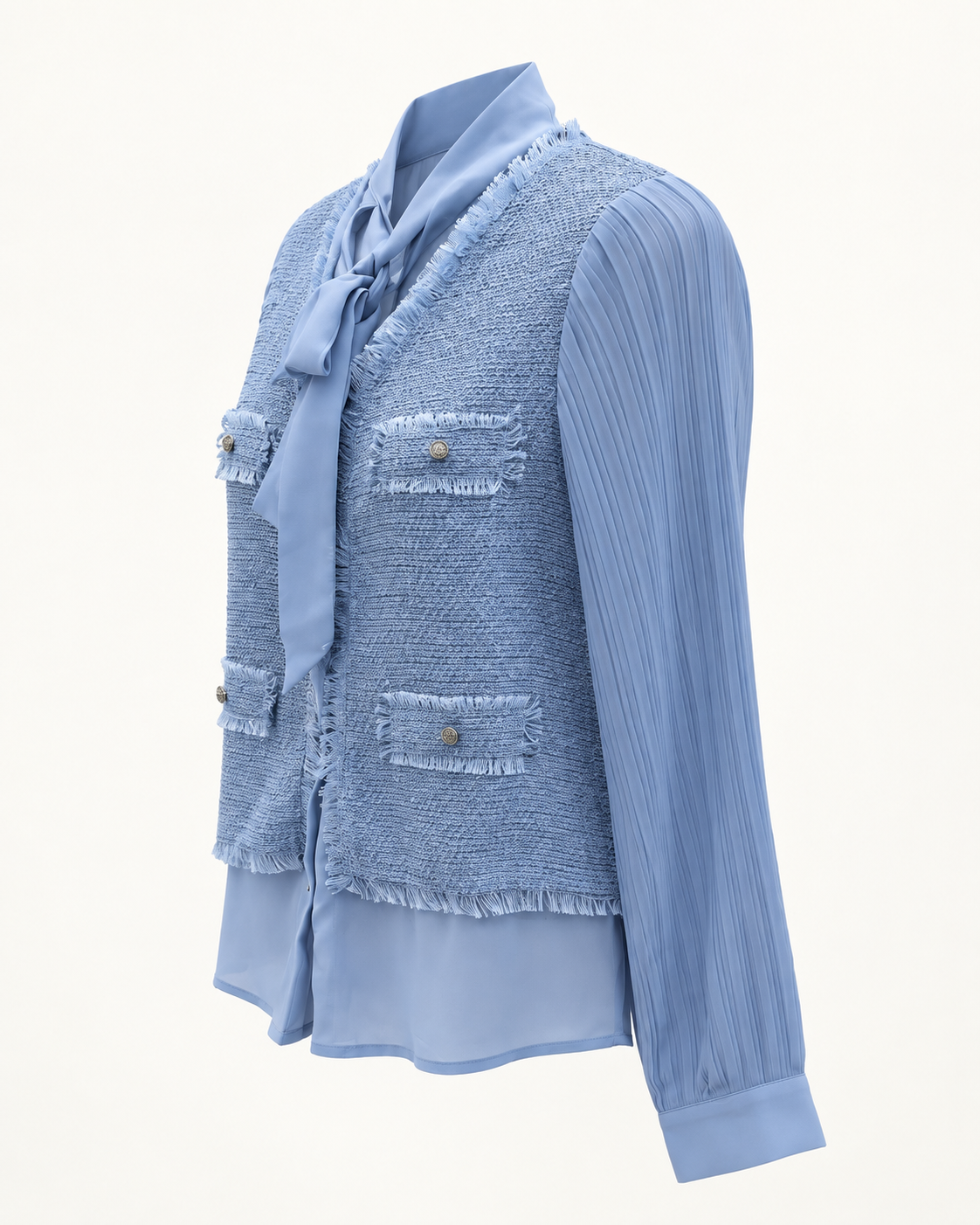 Light blue tweed skirt set 80125 – top three quarter