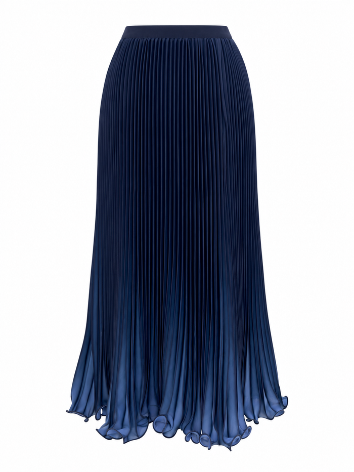 Navy Sheer-Detail Cardigan & Pleated Skirt Set