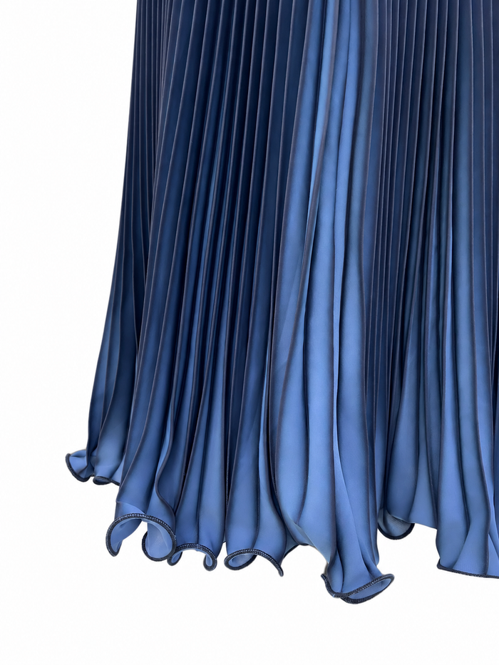 Navy Sheer-Detail Cardigan & Pleated Skirt Set