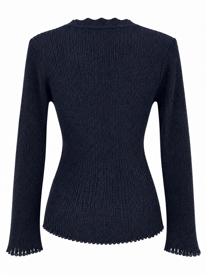 Navy Sheer-Detail Cardigan & Pleated Skirt Set