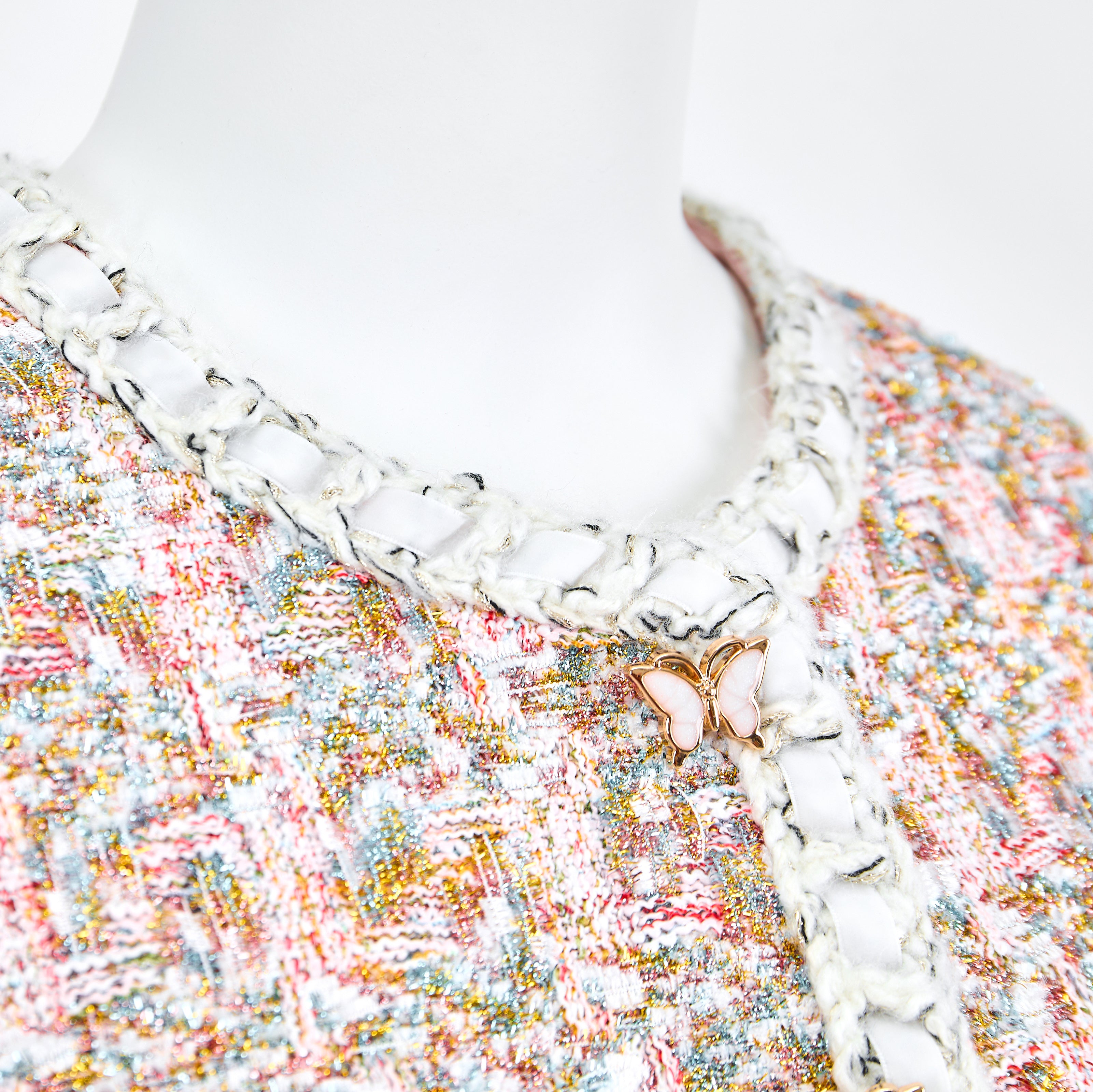 Colorful tweed jacket with butterfly button-Pink gold - Heemalaya