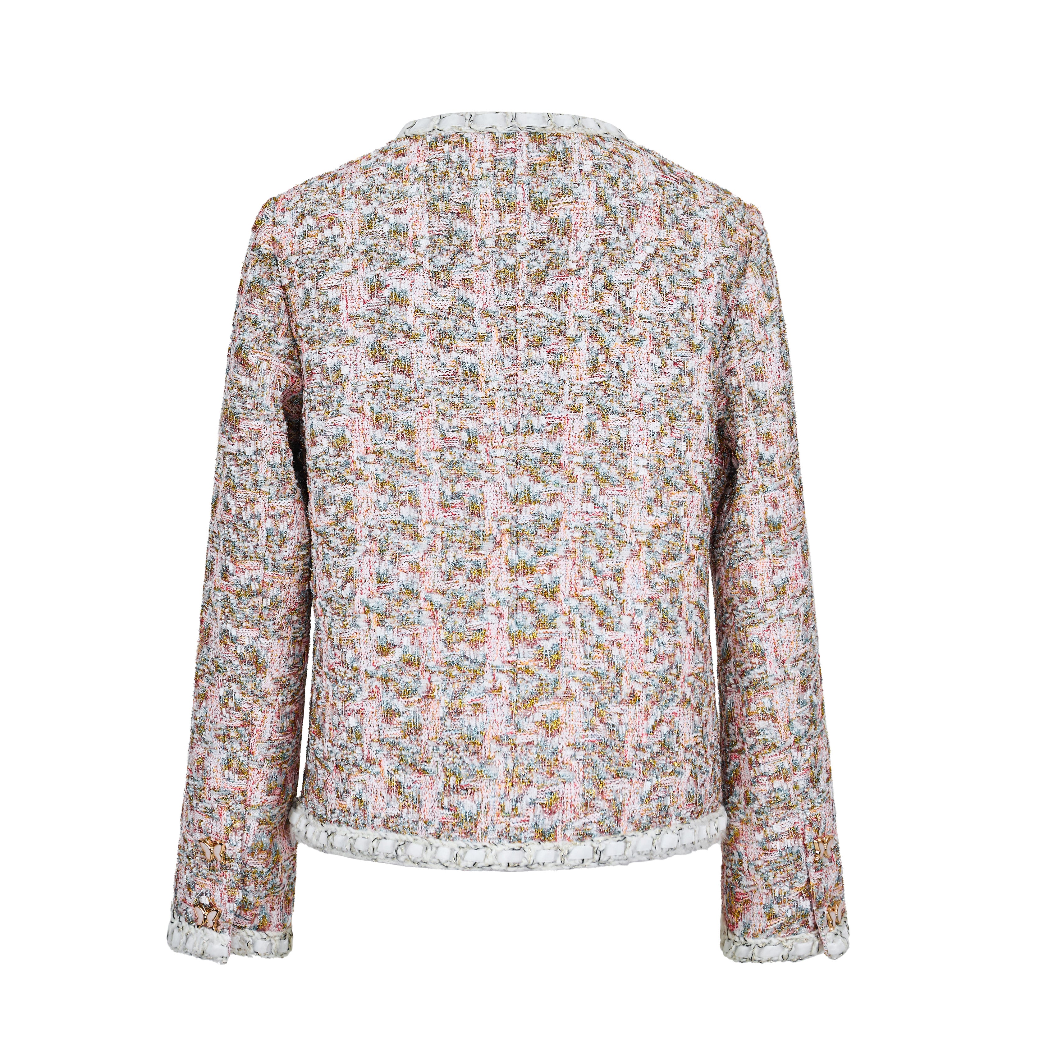 Colorful tweed jacket with butterfly button-Pink gold - Heemalaya