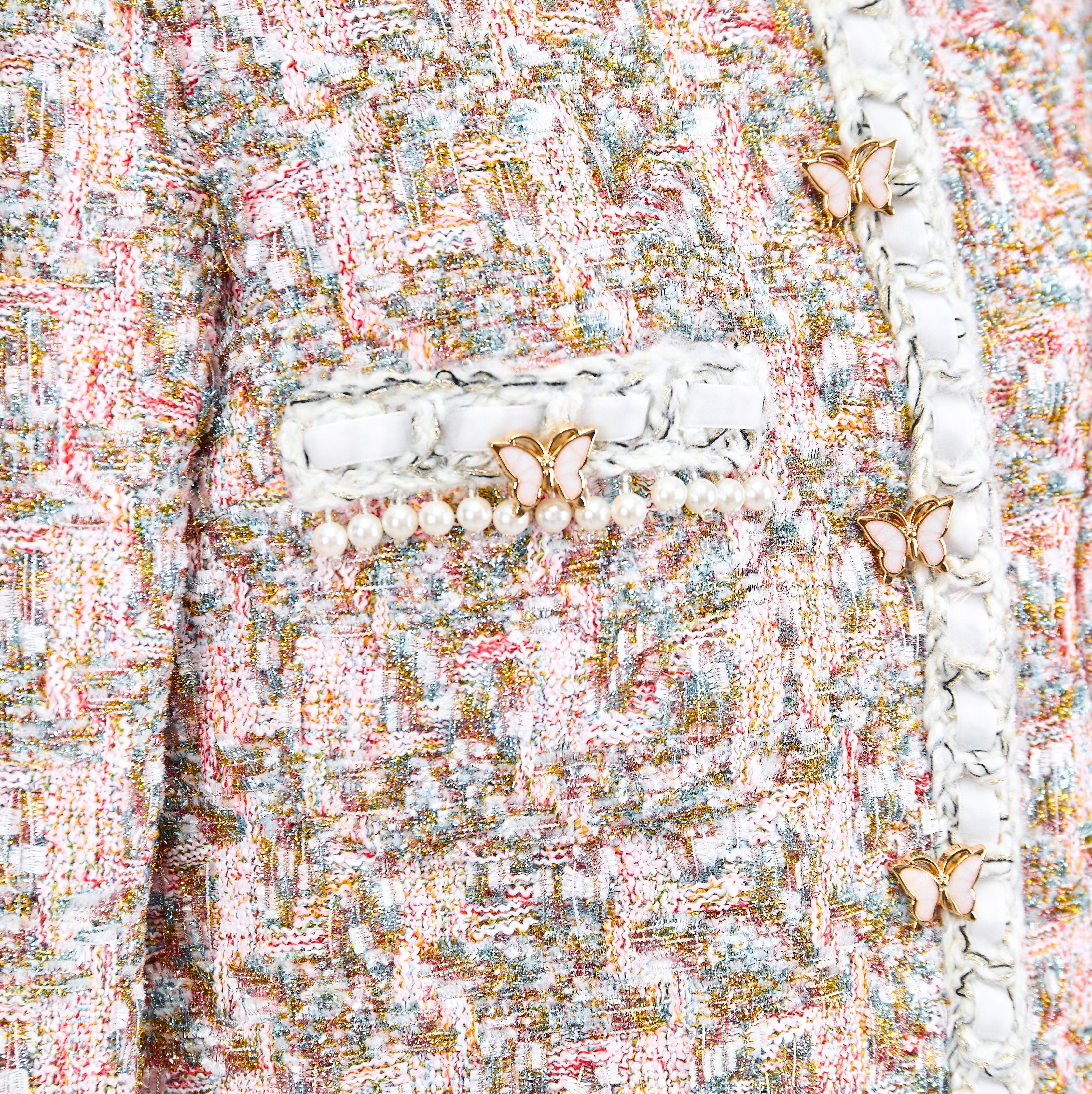 Colorful tweed jacket with butterfly button-Pink gold - Heemalaya