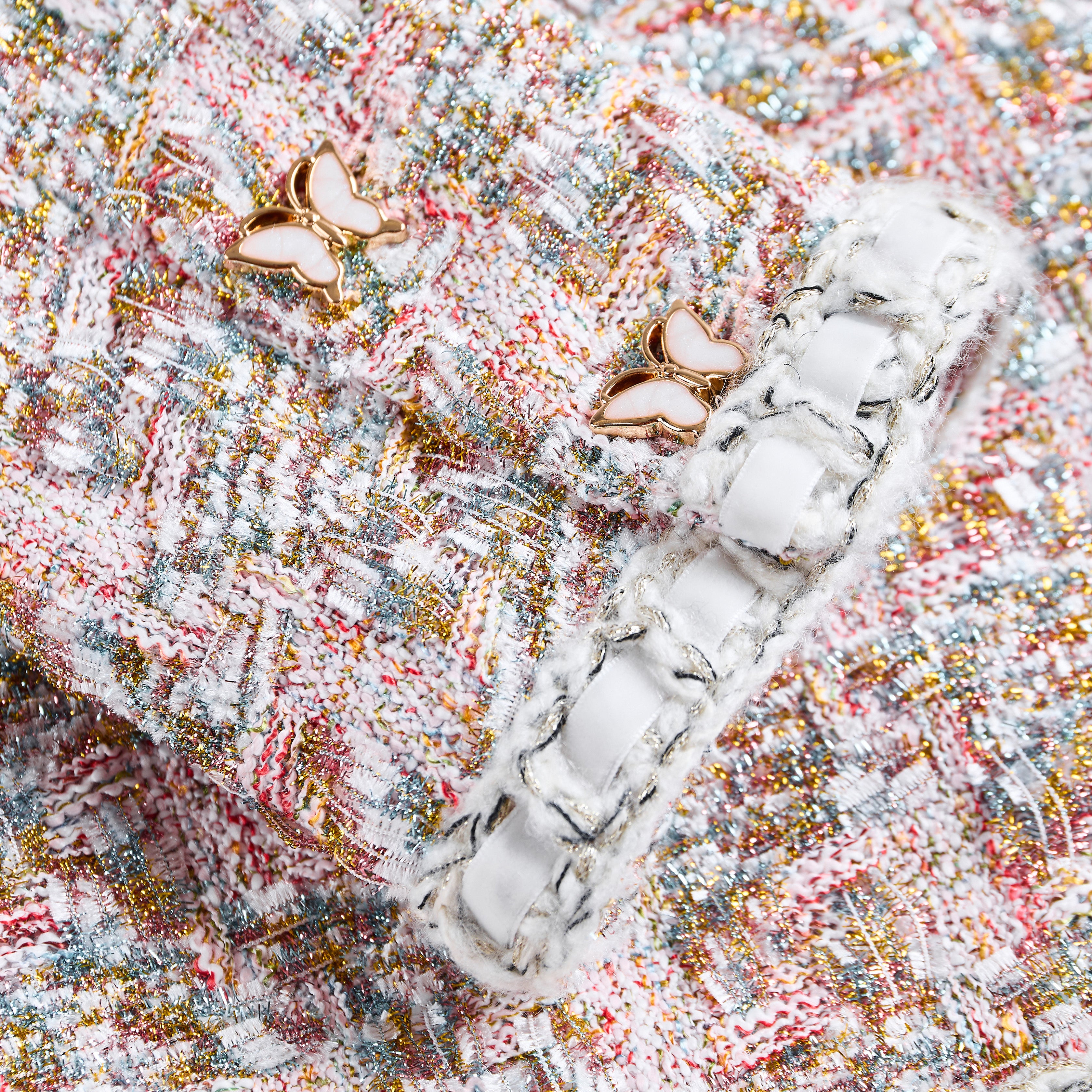 Colorful tweed jacket with butterfly button-Pink gold - Heemalaya