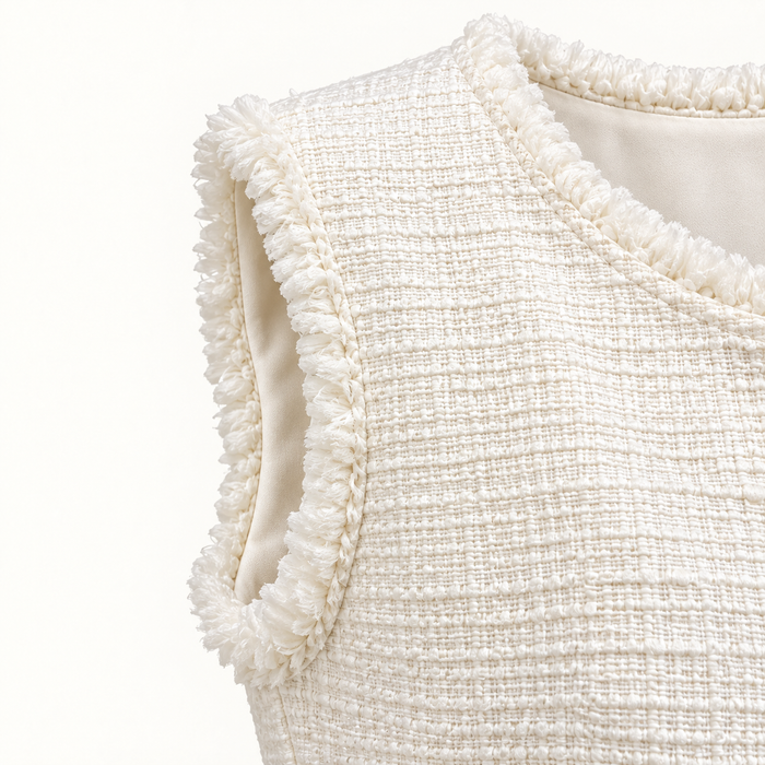 White Belted Tweed Vest for Women