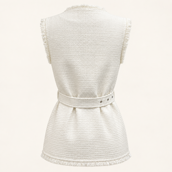 White Belted Tweed Vest for Women