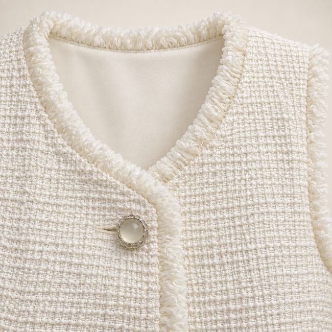 White Belted Tweed Vest for Women