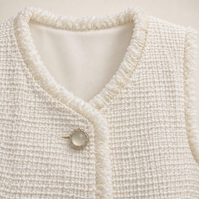 White Belted Tweed Vest for Women